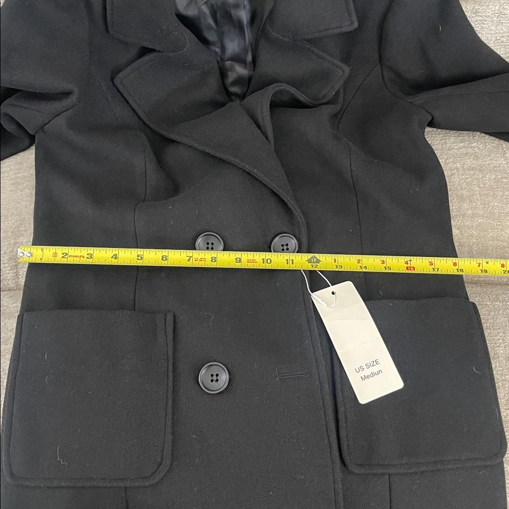 Chou Yatou Double Breasted Wool Blend Black Pea Coat Women’s Sz M with Pocket - Picture 14 of 16